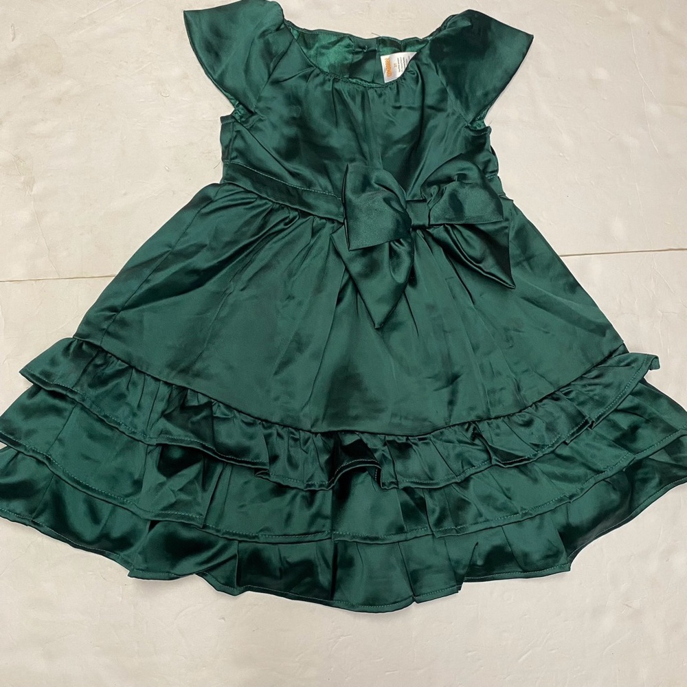 Toddler Girl 3T Christmas Dress Green Short Sleeve Bow fancy Dressy Formal